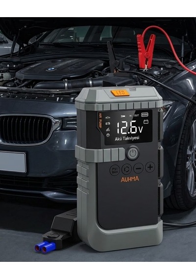 Muratech Taşınabilir Araç Çalıştırma Jump Starter Hava Pompası Dijital Basınç Göstergeli Güç Bankası