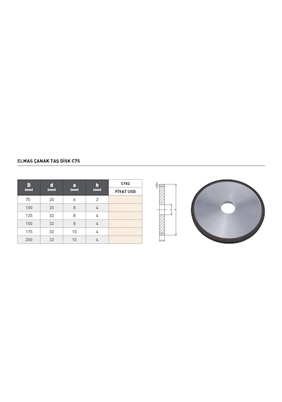 Fett 75x20x6x3mm Pld Disk C75 Elmas Çanak Taş