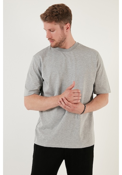 Buratti Pamuklu Oversize Bisiklet Yaka Basic Erkek T Shirt 5902365 Gri Melanj