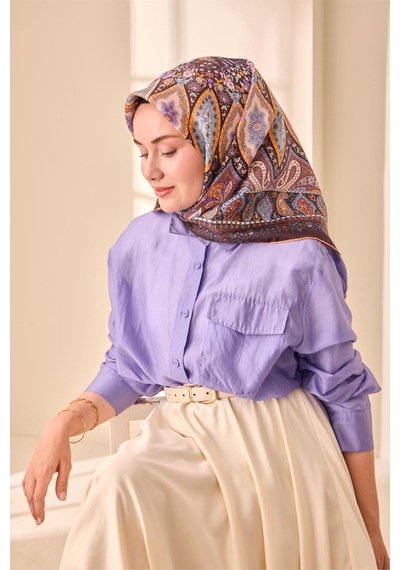 Silk Home Twill İpek Eşarp 11476-25 Acı Kahve, Turuncu, Mavi, Mor, Beyaz