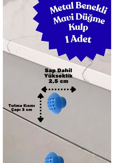 Klc Metal Benekli Yuvarlak Mavi Düğme Kulp - Çocuk Odası, Mutfak Ve Dolap İçin Modern Çekmece Kulbu Benekli Mavi Benekli Mavi