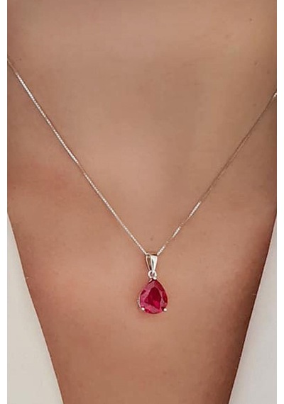 Sky Diamond Red Creative Rubies 925 Ayar Gümüş Damla Kolye