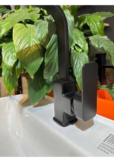İsaoğlu Yapı Mat Siyah Lavabo Bataryası Yüksek Model Kare Tasarım Lavabo Musluğu Grape Armatür Siyah
