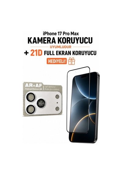 iPhone Uyumlu 17 Pro Max Kamera Koruyucu+ Ekran Koruyucu- Beyaz
