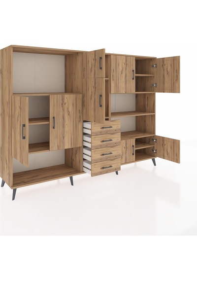 Hyperion Dolap 9 Raflı 4 Çekmeceli 8 Kapaklı 220x44x163 Çam-çam Çam-çam