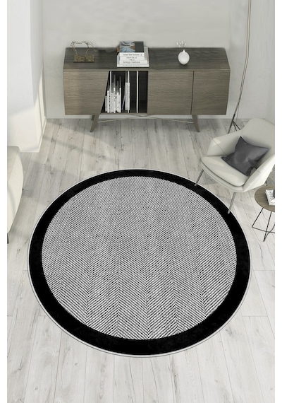 West Home Dijital Baskı Yıkanabilir Kaymaz Taban Salon Halısı Mutfak Halısı Koridor Halısı Wh 445 Grey Yuvarlak
