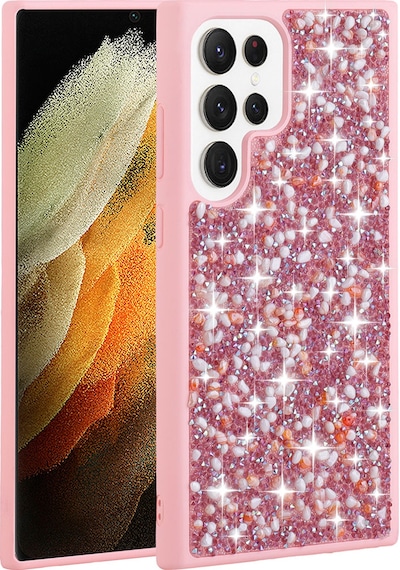 Galaxy S23 Ultra Uyumlu Parlak Taşlı Tasarım Zore Linea Kılıf-pembe Pembe