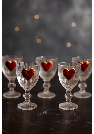 6 Lı Kristal Cam Kahve Yanı Su Bardağı Kalp Bardak Kalpli 75ml şeffaf