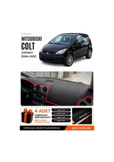 Mıtsubıshı Colt Çukurlu 2004-2013 Uyumlu Torpido Örtüsü, Torpido Kılıfı - Siyah Kırmızı