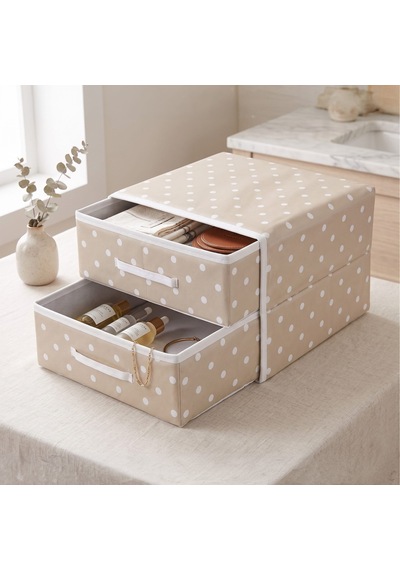 Living İki Çekmeceli Organizer - Beji - 31x30x22 Cm Çok Renkli
