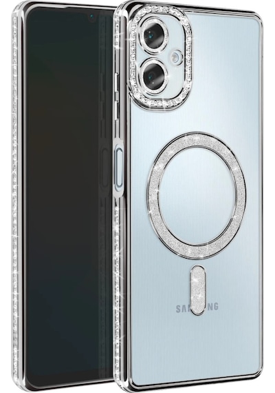 Samsung Uyumlu Galaxy A06 Kılıf Joke Seri Magsafe Özellikli Taşlı Simli Silikon Kapak Gümüş