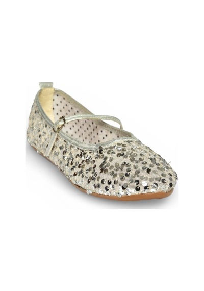 Fox Shoes Y250322040 Gümüş Kumaş Pullu Kadın Babet Gümüş