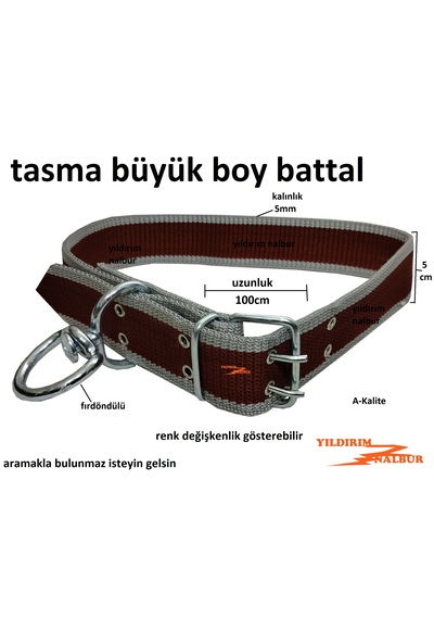 Köpek Tasması 100cm Süper Kalın Duble Uzun Boy Kangal Tasma Battal Kalın Metal Toka Açık Kırmızı