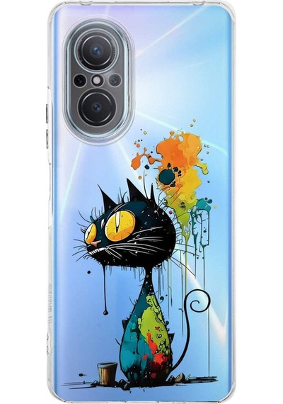 Huawei Nova 9 Se İle Uyumlu Splash Kedi Tasarımlı Şeffaf Silikon Kılıf Şeffaf