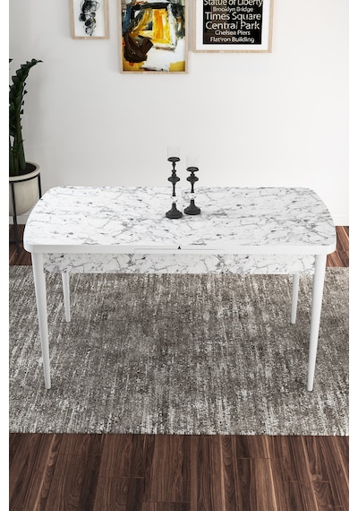 Canisa Kor Serisi, 70x114 Açılabilir Beyaz Mermer Desen Yemek Odası Masası Beyaz Mermer Desen Masa Canisa Kor Serisi, 70x114 Açılabilir Beyaz Mermer Desen Yemek Odası Masası Beyaz Mermer Desen Masa
