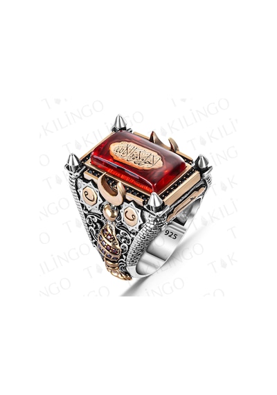 Takılingo İslam Usta Nizam-ı Alem Model 925 Ayar Gümüş Dualı Erkek Yüzük Gümüş