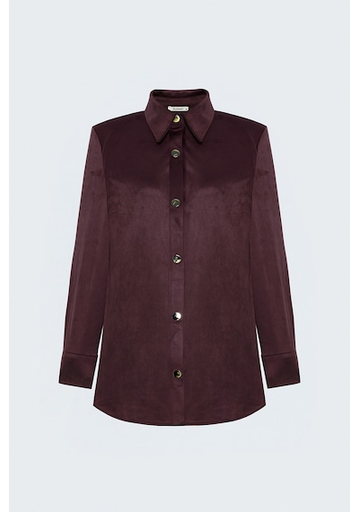 Sateen Çıtçıt Detaylı Süet Gömlek - Bordo-138126