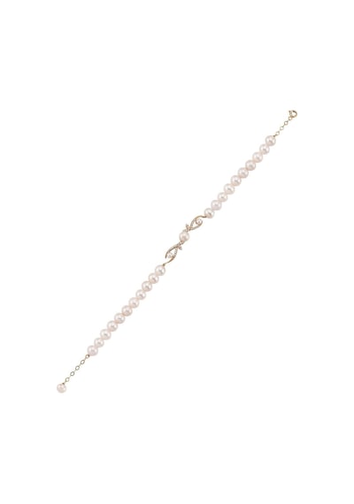 6,5 Mm Yaprak Taşlı Doğal İncili Bileklik 19 Cm / Sarı Sarı Sarı Altın