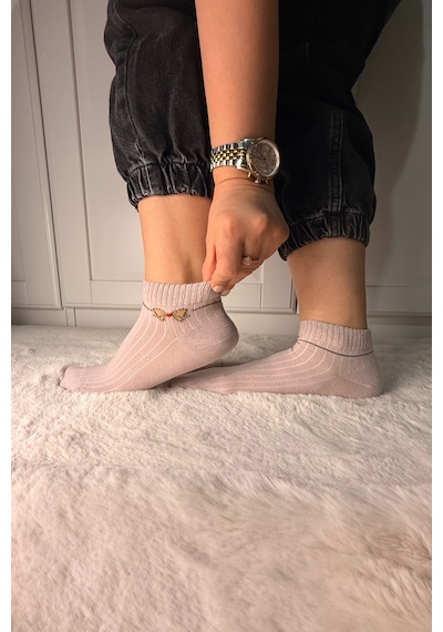 Ozzy Socks 3 Çift Kadın Taş Detaylı Dikişsiz & Takviyeli Patik Çorap Siyah