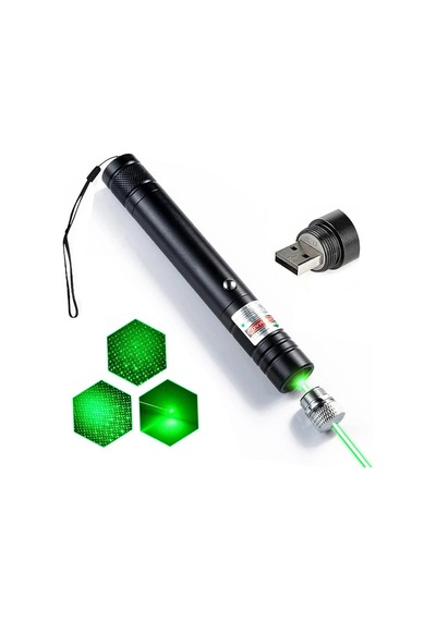 Usb Şarjlı Yeşil Laser Güçlü Işın, Uzun Menzil, Anahtarlıklı Taşınabilir Lazer Kalem