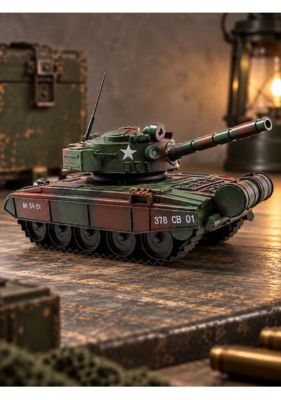 Dekoratif Metal Askeri Tank Maketi Yeşil Kamuflajlı Retro Koleksiyonluk Tank Biblo Koyu Yeşil