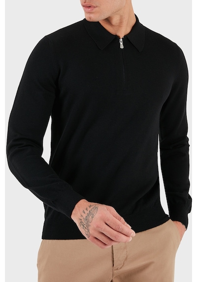 Gran Sasso Erkek Polo Yaka Kazak 55125 14290 099 Siyah Siyah