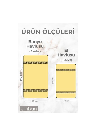%100 Pamuk 4'lü Mavi Ve Sarı Greek Havlu Seti - 2 Adet El Havlusu Ve 2 Adet Banyo Havlusu Mavi