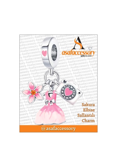 Sakura Elbise Sallantılı Charm / Asafaccessory / Gümüş Kaplama Pembe