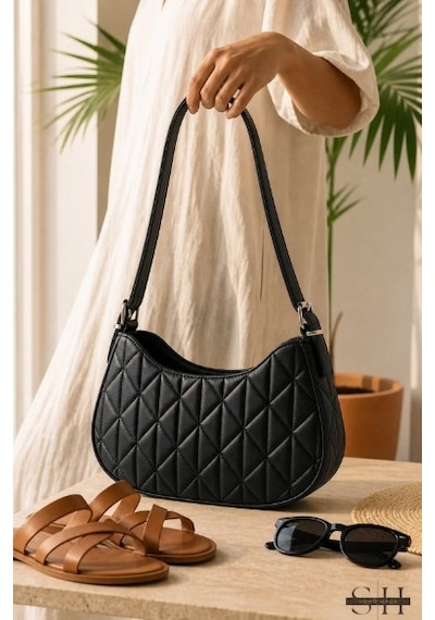 Orijinal Kadın Kolon Askılı Konfor Modeli Mini Baget Tek Gözlü Küçük Boy El Kol Ve Omuz Çantası Siyah 89702502