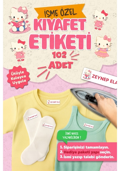 Kıyafet Etiketi - Okul Kıyafetlerine Kişiye Özel 30 Saniyede Kolay Uygulama Yıkanabilir - Hello Kety Çok Renkli
