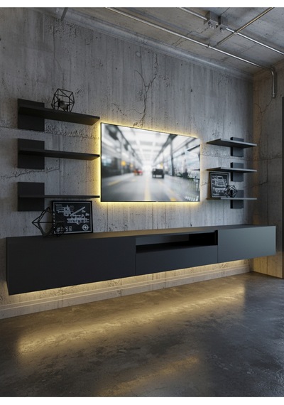 Resital Duvara Monte Ledli 270 Cm Tv Ünitesi Duvar Raflı - Ll6041 Antrasit