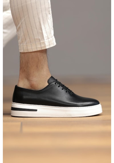 Shoetyle - Siyah Deri Bağcıklı Erkek Günlük Ayakkabı 610-1005-1350 Siyah