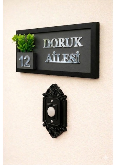 Kişiye Özel Ahşap Kapı İsimliği Çiçekli Silver 10x20 Cm Mdf Dekoratif Kapı Tabelası Antrasit-gümüş