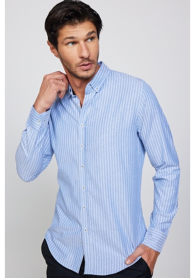 Tudors Slim Fit Uzun Kol Çizgili Yaka Düğmeli Erkek Gömlek-28525-multi Çok Renkli