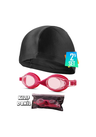 2li Set Boneli Yetişkin Yüzücü Gözlüğü Kılıflı Su Geçirmez Yüzme Havuz Deniz Gözlük Pembe 1015 Pembe