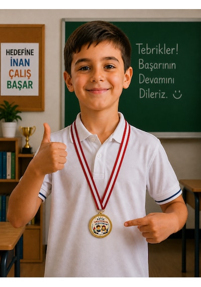 Yeni Model Artık Okuyorum Yazıyorum Madalyası - Dijital Baskılı 1. Kalite Madalya Altın