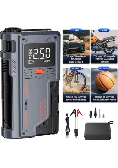 Ezere St-9631 Pro Taşınabilir Göstergeli Araç Lastik Şişirme Ve Starter Akü Takviye Seti- 5775 1