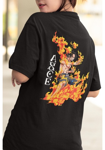 Anime One Piece Ace Ön - Arka Baskılı Tişört