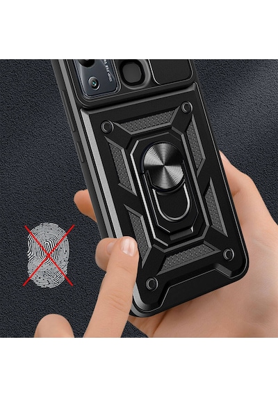 İnfinix Hot 12i Kılıf Magnetik Standlı Kamera Korumalı Tchs Sürgülü Vega Kapak - Siyah Siyah
