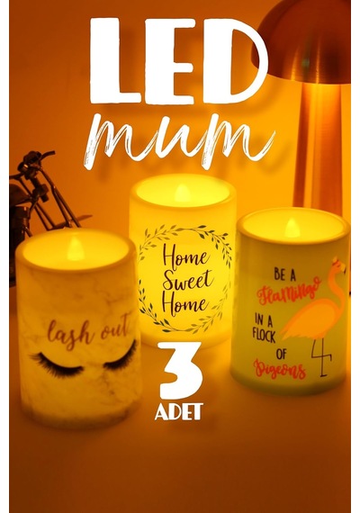 Led Mum Bardak Tipi Pilli Dumansız Alevli Dekoratif Yapay Mum Işıldak Dekor Lambası 10 Cm 3'lü Kirpik Çelenk Fla Diğer