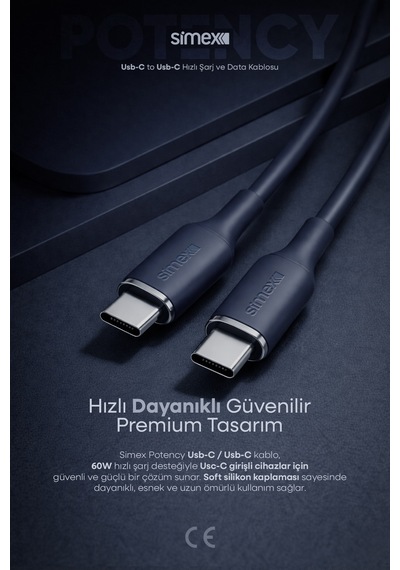 Simex 60w Hızlı Şarj Type-c Kablosu İphone, Samsung, Redmi, Uyumlu, Soft Silikon, Dayanıklı 1.2m Spk-14