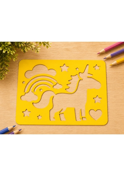 3d Baskı Unicorn Ve Gökkuşağı Çizim Şablonu - Desen Kalıbı - Sarı