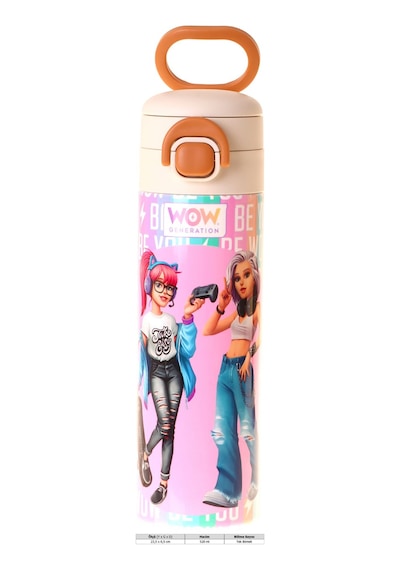 Wow Generation 520 Ml Be You Baskılı Yeşil - Mor Kız Çocuk Çelik Termos Matara Çift İçim Kilitli Kapak - W6088