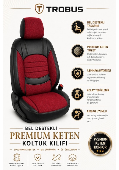 Fiat Tipo 1990-2000 Uyumlu Levante Serisi Bordo Siyah Oto Koltuk Kılıfı