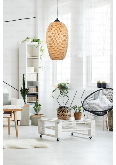 Bohem Bambu Boja Pendant Sarkıt Avize Lamba 23 Cm - Iskandinav, Modern, Bohem, Rattan Aydınlatma Bej