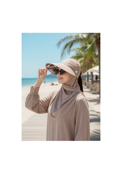 Giyu Shop Kadın Çiçek Desenli Yazlık Vizör Şapka Camel