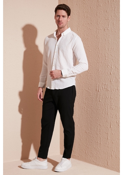 Buratti Pamuklu Çizgili Düğmeli Yaka Uzun Kollu Regular Fit Erkek Gömlek Cf23S112237 Beyaz Buratti Pamuklu Çizgili Düğmeli Yaka Uzun Kollu Regular Fit Erkek Gömlek Cf23S112237 Beyaz