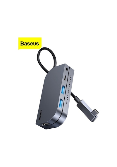 Baseus Bending Angle No.7 Çok Fonksiyonlu 6 Port Type-C Hub (Cah-Gri (124797448)