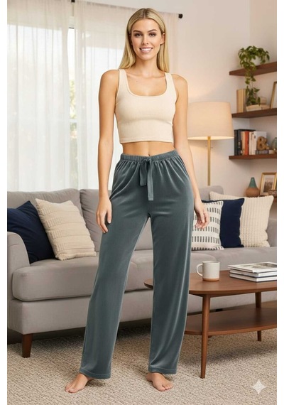 Kadife Gül Kurusu Likralı Soft Kadife Pijama Yeşil