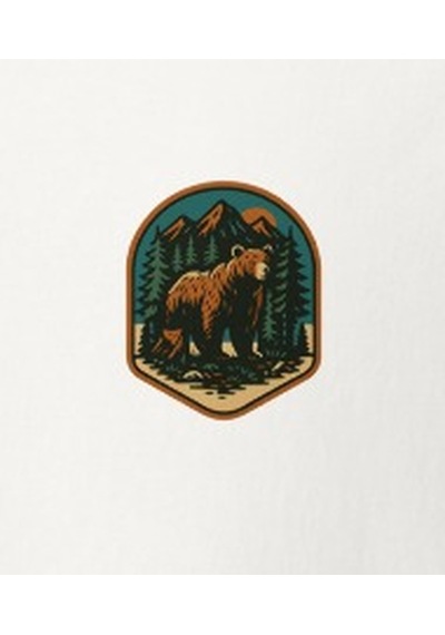 Wildstyle Boz Ayı Renkli Vintage Yaban Hayat Doğa Orman Rozet Baskılı Unisex Bisiklet Yaka Pamuklu Tişört Beyaz